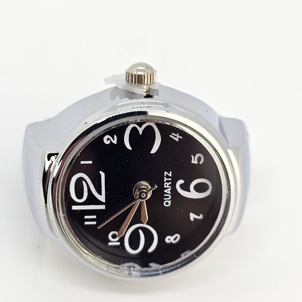 Black Dial Ring Women's Watch Analog Quartz Watch Stretch Band Finger Watch